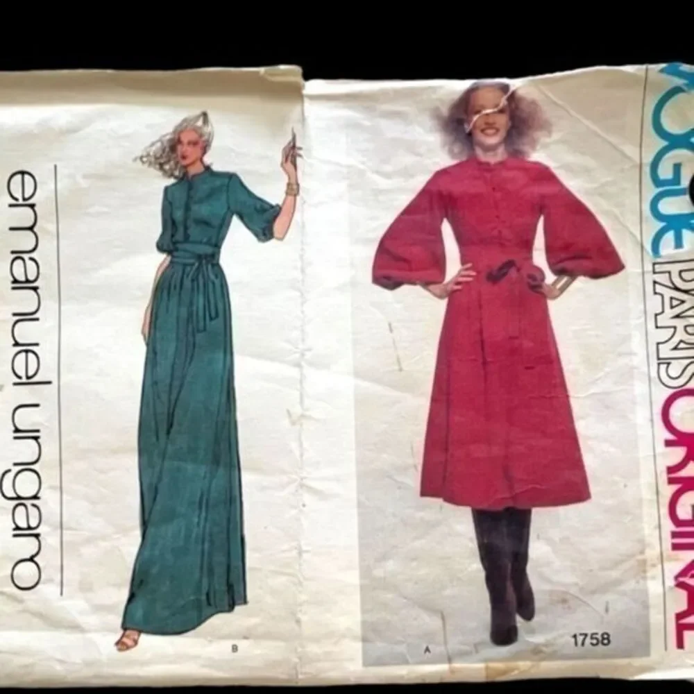 UNCUT 1978 Emanuel UNGARO VOGUE Paris Original 1758 Shirtdress Pattern Sz12 VTGE